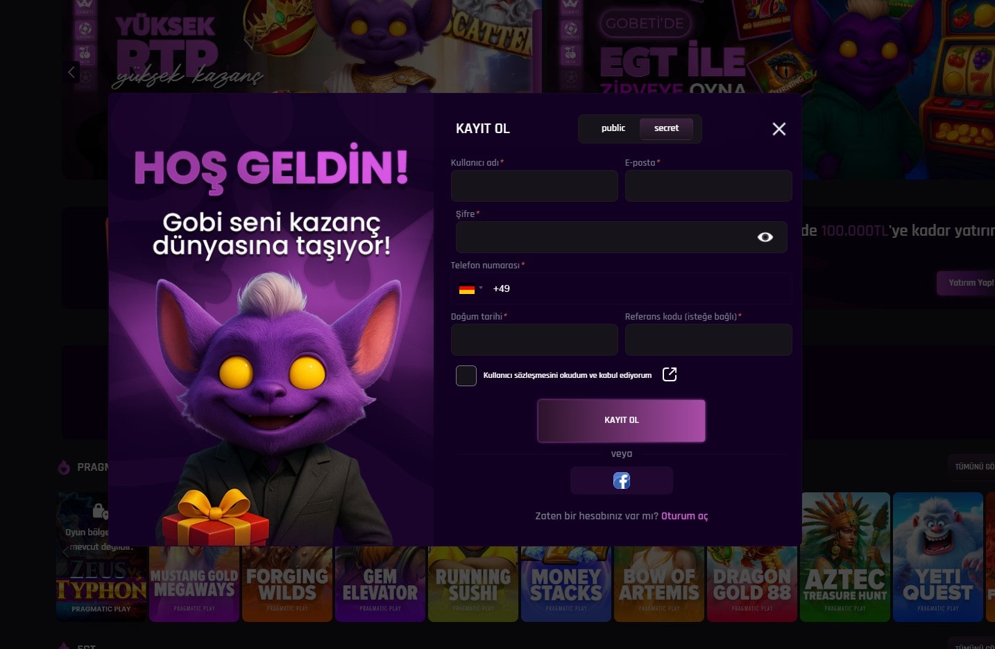 gobeti üyelik işlemleri